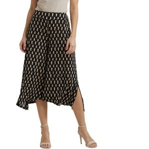 Joseph Ribkoff Printed Wide‎ Leg Pants 14 Black Tan Beige Crops Capris